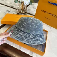 Louis Vuitton Unisex Denim Bucket Hat with Cotton-Blue (3)