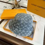 Cappello da pescatore unisex in denim Louis Vuitton con cotone blu