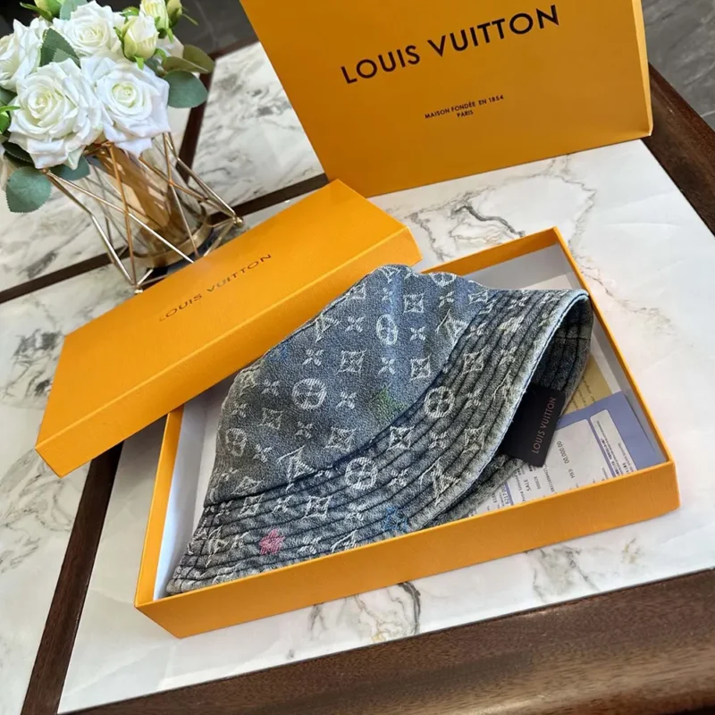Louis Vuitton Unisex Denim Bucket Hat with Cotton-Blue