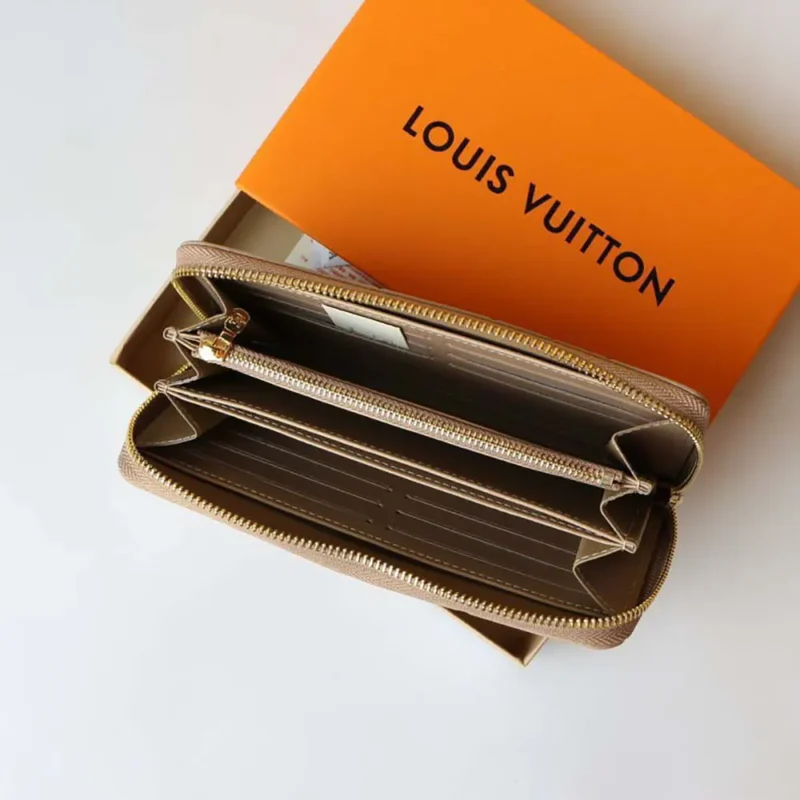 Louis Vuitton Unisex Zippy Wallet Monogram-embossed Lambskin-Taupe Brown