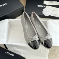 Chanel Women Ballerinas in Lambskin & Patent Calfskin-Grey