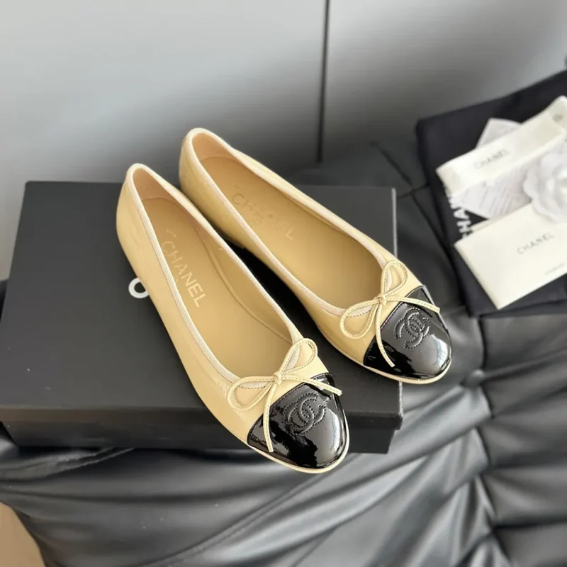 Chanel Women Ballerinas in Lambskin & Patent Calfskin-Sandy