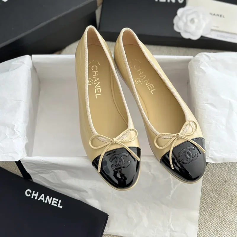 Chanel Women Ballerinas in Lambskin & Patent Calfskin-Sandy