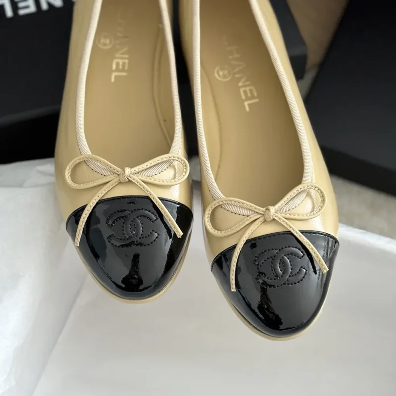 Chanel Women Ballerinas in Lambskin & Patent Calfskin-Sandy