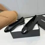 Chanel Damen Ballerinas Lack Kalbsleder-Schwarz