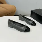Chanel Women Ballet Flats Patent Calfskin-Gray/Black