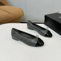 Chanel Women Ballet Flats Patent Calfskin-GrayBlack (4)