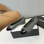 Chanel Women Ballet Flats Patent Calfskin-Gray/Black