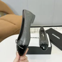 Chanel Women Ballet Flats Patent Calfskin-GrayBlack (4)