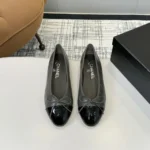 Chanel Women Ballet Flats Patent Calfskin-Gray/Black