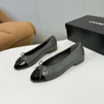 Chanel Women Ballet Flats Patent Calfskin-Gray/Black