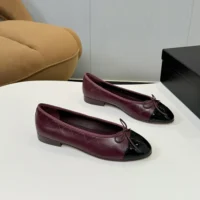 Chanel Women Ballet Flats Patent Calfskin-MaroonBlack (4)