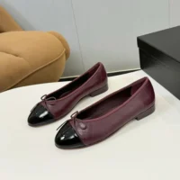 Chanel Women Ballet Flats Patent Calfskin-MaroonBlack (4)