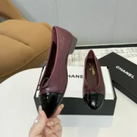Chanel Women Ballet Flats Patent Calfskin-MaroonBlack (4)