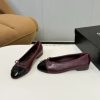 Chanel Women Ballet Flats Patent Calfskin-MaroonBlack (4)