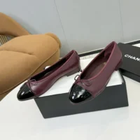 Chanel Women Ballet Flats Patent Calfskin-MaroonBlack (4)