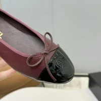 Chanel Women Ballet Flats Patent Calfskin-MaroonBlack (4)