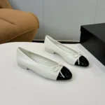 Chanel Women Ballet Flats Patent Calfskin-White/Black