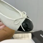 Chanel Women Ballet Flats Patent Calfskin-White/Black