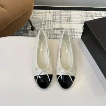 Chanel Women Ballet Flats Patent Calfskin-White/Black