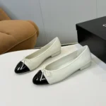 Chanel Women Ballet Flats Patent Calfskin-White/Black