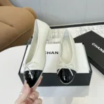 Chanel Women Ballet Flats Patent Calfskin-White/Black