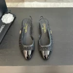 Ballerine Chanel da donna in tweed grosgrain-nero