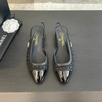Chanel Women Ballet Flats Tweed Grosgrain-Black
