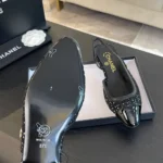 Ballerine Chanel da donna in tweed grosgrain-nero