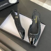Ballerine Chanel da donna in tweed grosgrain-nero (1)