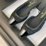 Ballerine Chanel da donna in tweed grosgrain-nero