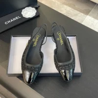 Ballerine Chanel da donna in tweed grosgrain-nero (1)