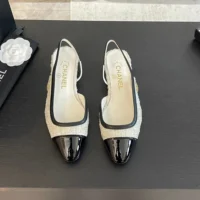 Ballerine Chanel da donna in tweed grosgrain-bianco