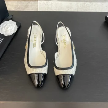 Chanel Women Ballet Flats Tweed Grosgrain-White