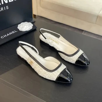 Chanel Women Ballet Flats Tweed Grosgrain-White