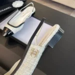 Ballerines Chanel pour femme en tweed gros-grain blanc