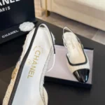 Ballerines Chanel pour femme en tweed gros-grain blanc