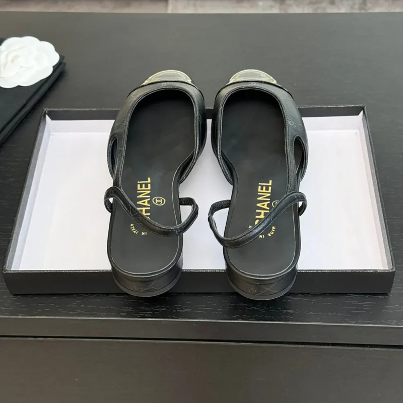 Chanel Dam Slingbacks Getskinn Grosgrain-Svart