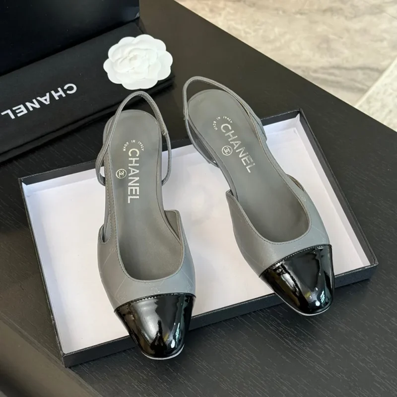 Chanel Dam Slingbacks Getskinn Grosgrain-Grå