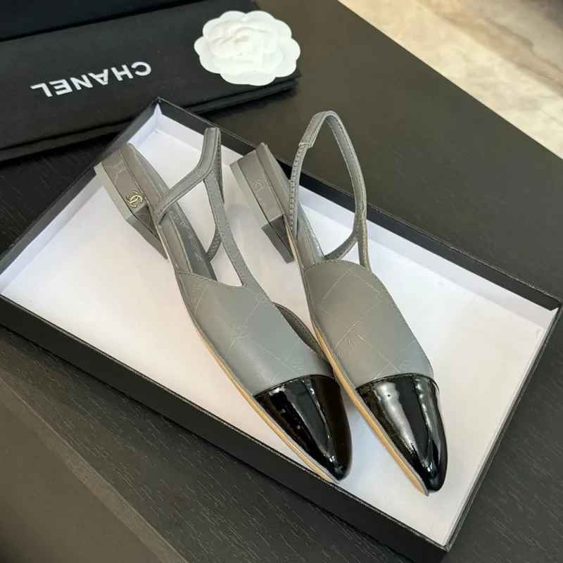 Chanel Dam Slingbacks Getskinn Grosgrain-Grå
