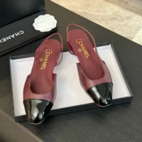Chanel Women Slingbacks Goatskin Grosgrain-Maroon (1)