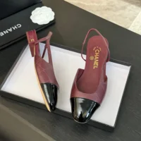 Chanel Women Slingbacks Goatskin Grosgrain-Maroon (1)