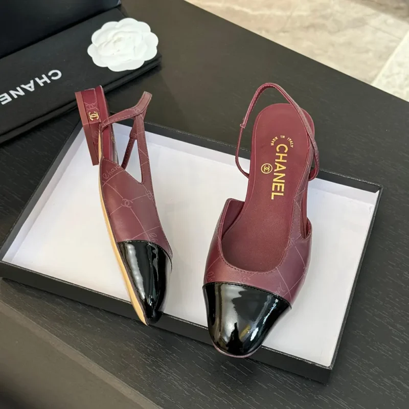 Chanel Women Slingbacks Goatskin Grosgrain-Maroon