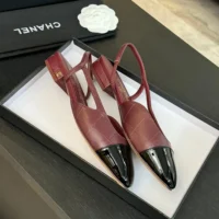 Chanel Women Slingbacks Goatskin Grosgrain-Maroon (1)