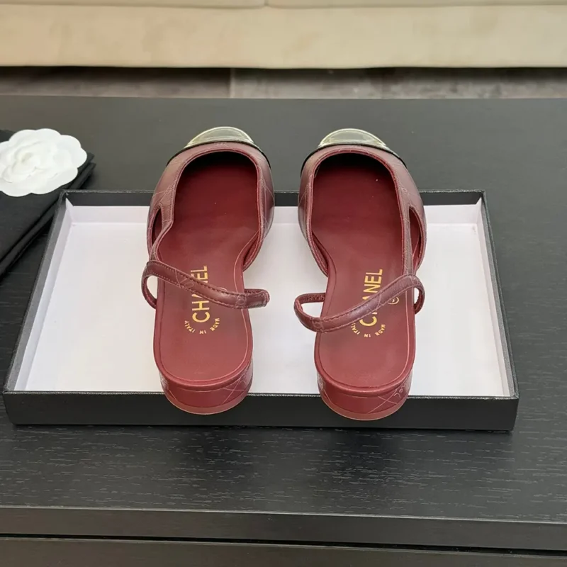 Chanel Women Slingbacks Goatskin Grosgrain-Maroon