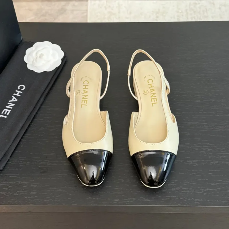 Chanel Slingback da donna in pelle di capra grosgrain-bianco