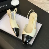Chanel Women Slingbacks Goatskin Grosgrain-White (1)