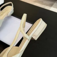 Chanel Women Slingbacks Goatskin Grosgrain-White (1)
