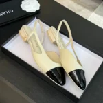 Chanel Women Slingbacks Goatskin Grosgrain-White