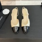 Chanel Slingback da donna in pelle di capra e grosgrain con tacco da 65 mm - Beige